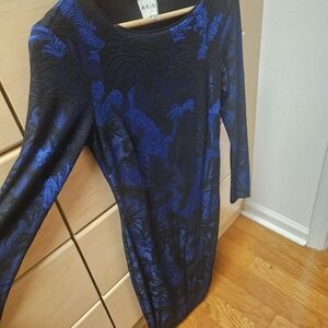 Reiss Black/Blue Long Sleeve Palm Dress Size 4